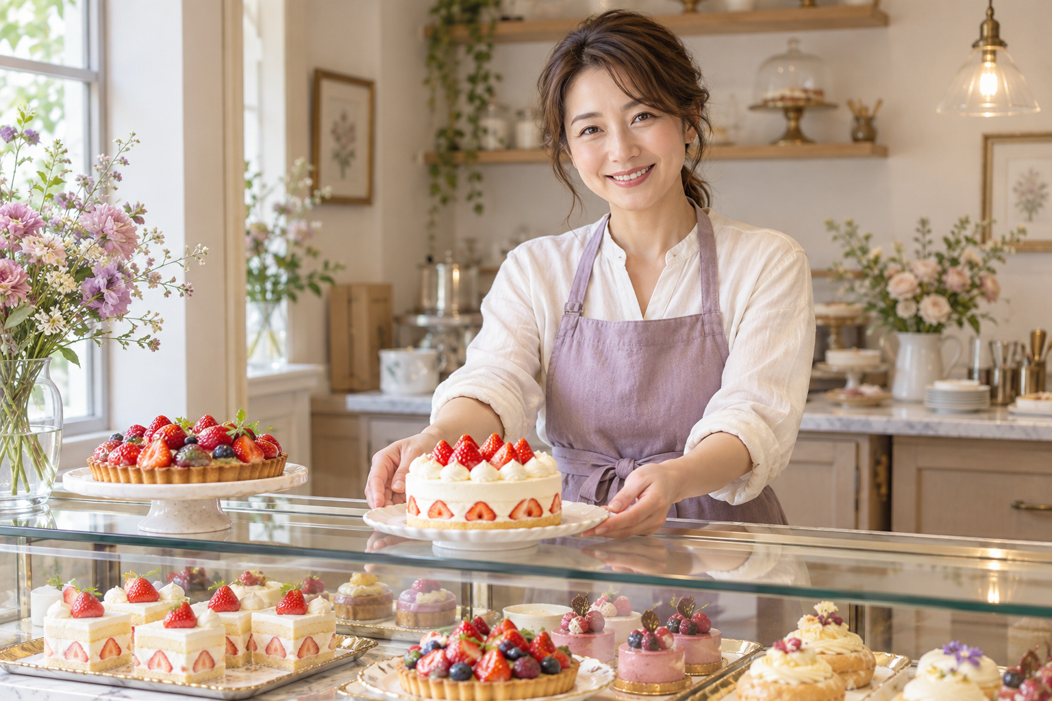 ケーキを紹介する架空の店主
